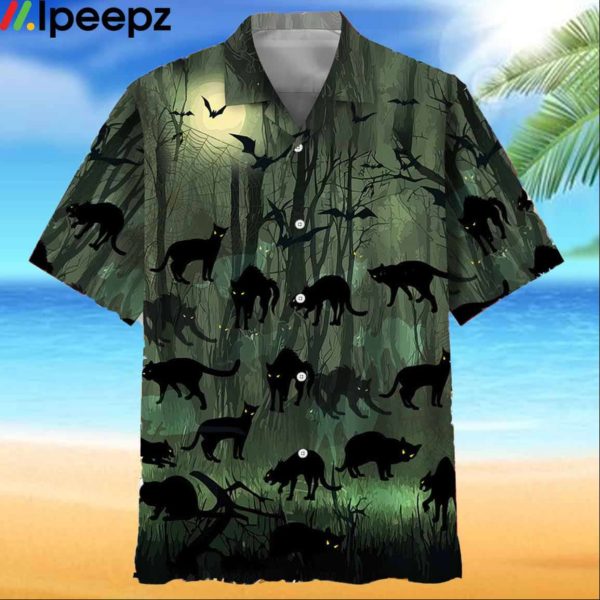 Creepy Black Cat Halloween Hawaiian Shirt