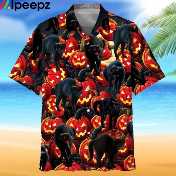 Creepy Black Cat Pumpkins Hawaiian Shirt