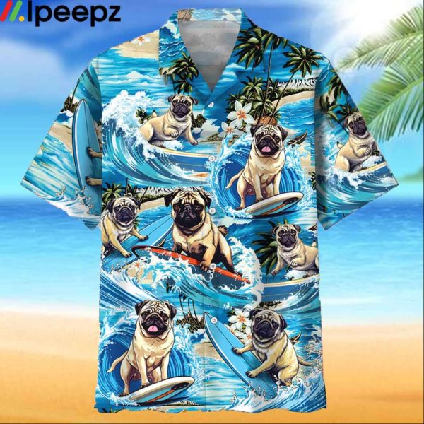 Funny Surfing Pug Hawaiian Shirt