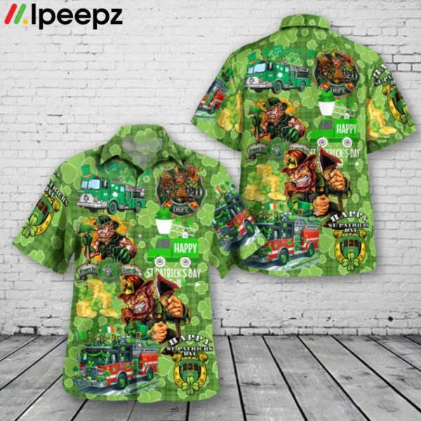 Fire Truck St. Patrick’s Day Hawaiian Shirt