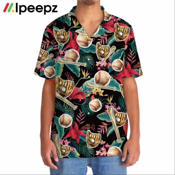 Tropical Flowers With Baseball Gloves Hawaiian Shirt