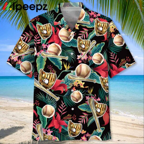 Tropical Flowers With Baseball Gloves Hawaiian Shirt