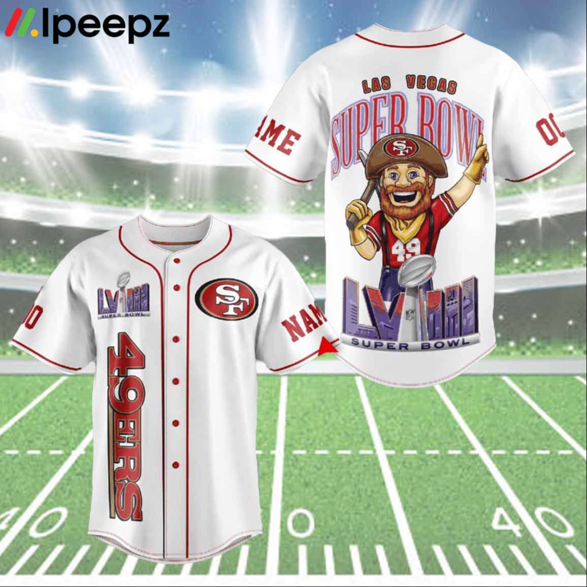 SF 49ers Super Bowl LVIII Custom Name Baseball Jersey