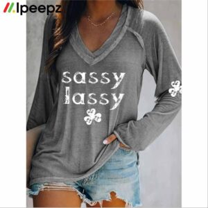Womens Sassy Lassy Print V Neck Shirt