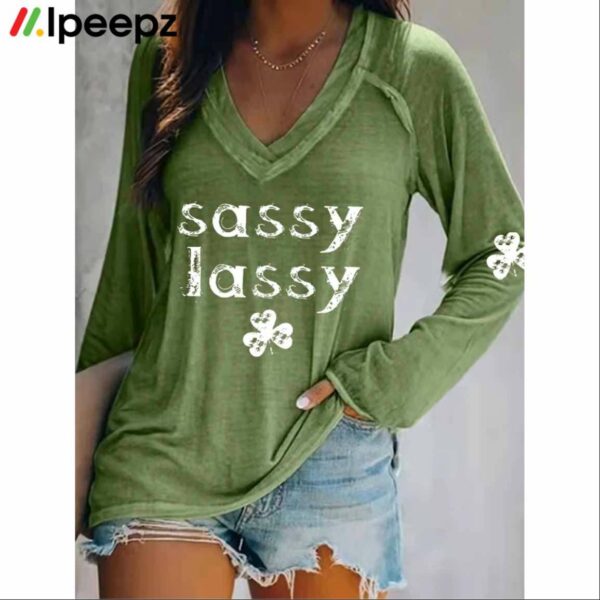 Womens Sassy Lassy Print V Neck Shirt