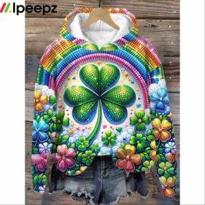 Womens St Patricks Day Shamrock Print Hoodie