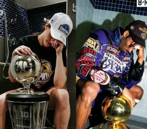 Caitlin Clark reproduces famous Kobe Bryant photo following her victory in the Big Ten championship1.