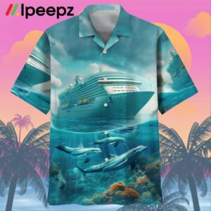 Cruise Ship With Dolphins Art Hawaiian Shirt