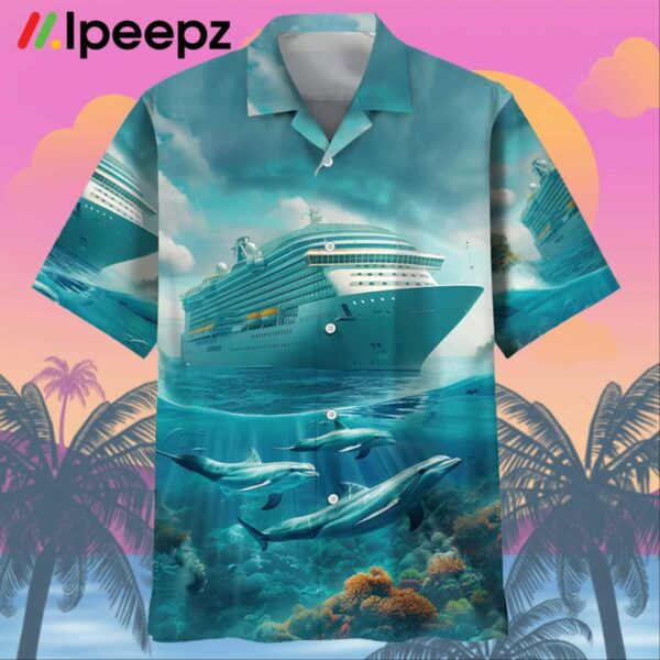 Cruise Ship With Dolphins Art Hawaiian Shirt