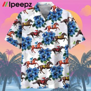 Horse Racing Blue Hawaiian Shirt