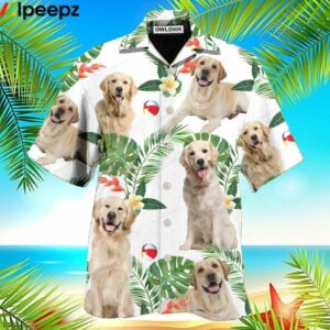 Labrador Retriever Dog Tropical Leaf White Hawaiian Shirt