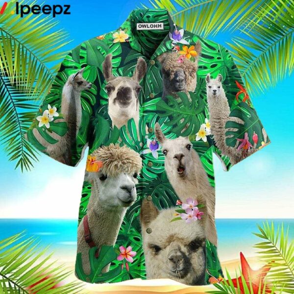 Lama Cute Love Green Leaves Hawaiian Shirt