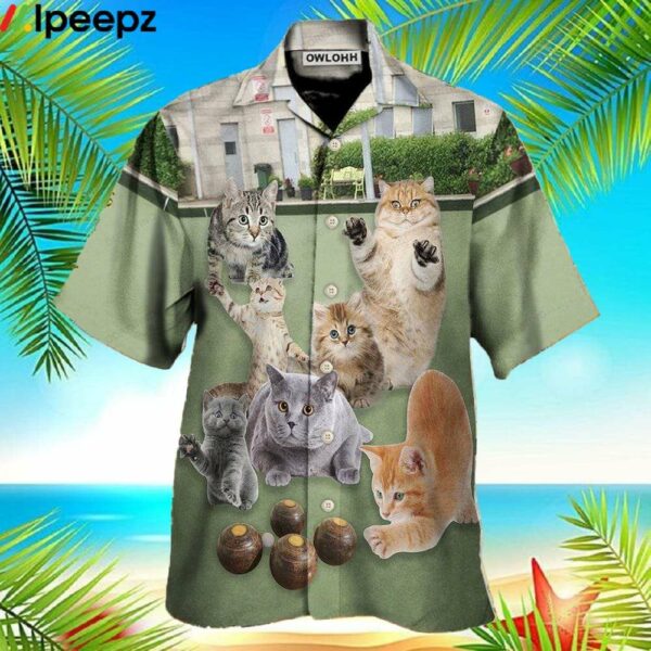 Lawn Bowling Cat Play In Yard Hawaiian Shirt