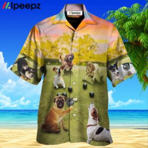 Lawn Bowling Dog Play In Yard Awesome Hawaiian Shirt