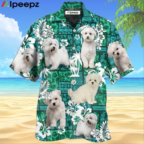 Maltese Dog Green Tropical Hawaiian Shirt