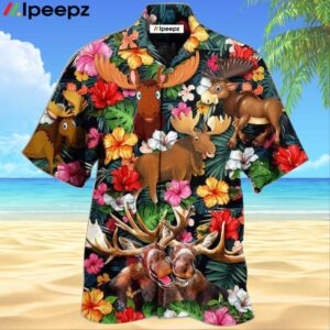 Moose Animals Happy Moose Aloha Hawaiian Shirt