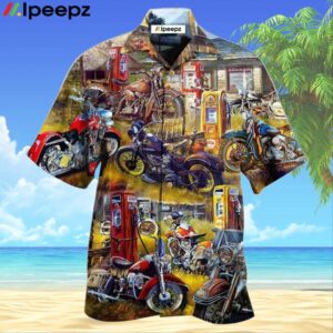 Motorcycle In The Field In The Sunset Hawaiian Shirt