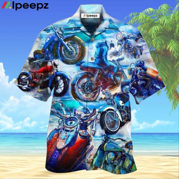 Motorcycle Lets Take A Ride To The Beach Blue Hawaiian Shirt