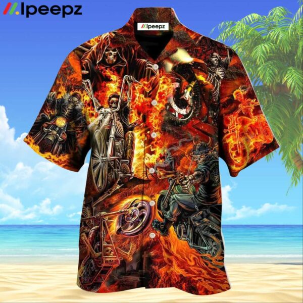 Motorcycle Lover Skull Fire Burning Art Awesome Hawaiian Shirt