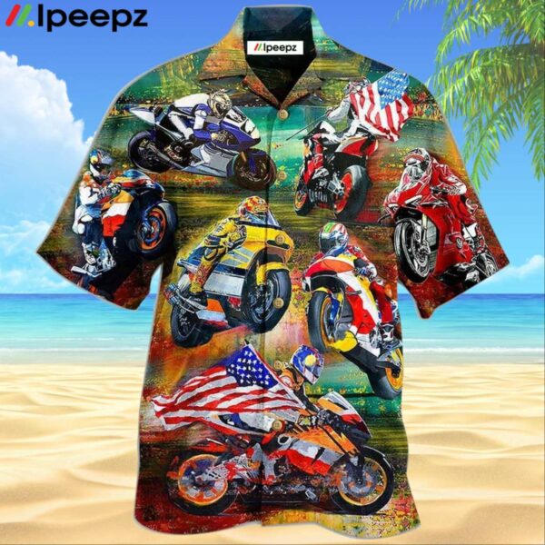 Motorcycle Racing America Flag Awesome Hawaiian Shirt