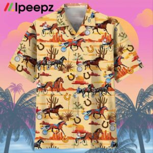 Orange Desert Horse Harness Racing Hawaiian Shirt