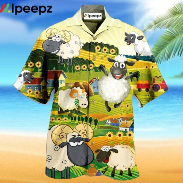 Sheep Happiness Sunflower Field Hawaiian Shirt