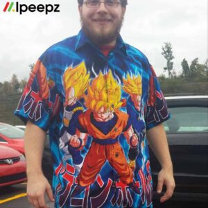 Vtg Dragon Ball Z Goku Button Down Hawaiian Shirt