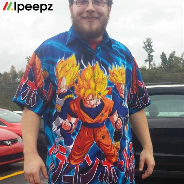 Vtg Dragon Ball Z Goku Button Down Hawaiian Shirt